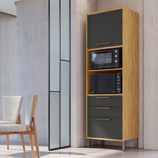 Paneleiro Torre Quente com 2 Portas 2 Gavetas e Espaço Micro-ondas 100% MDF Vicenza Espresso Móveis Amêndoa/Chumbo em Oferta na Shopee
