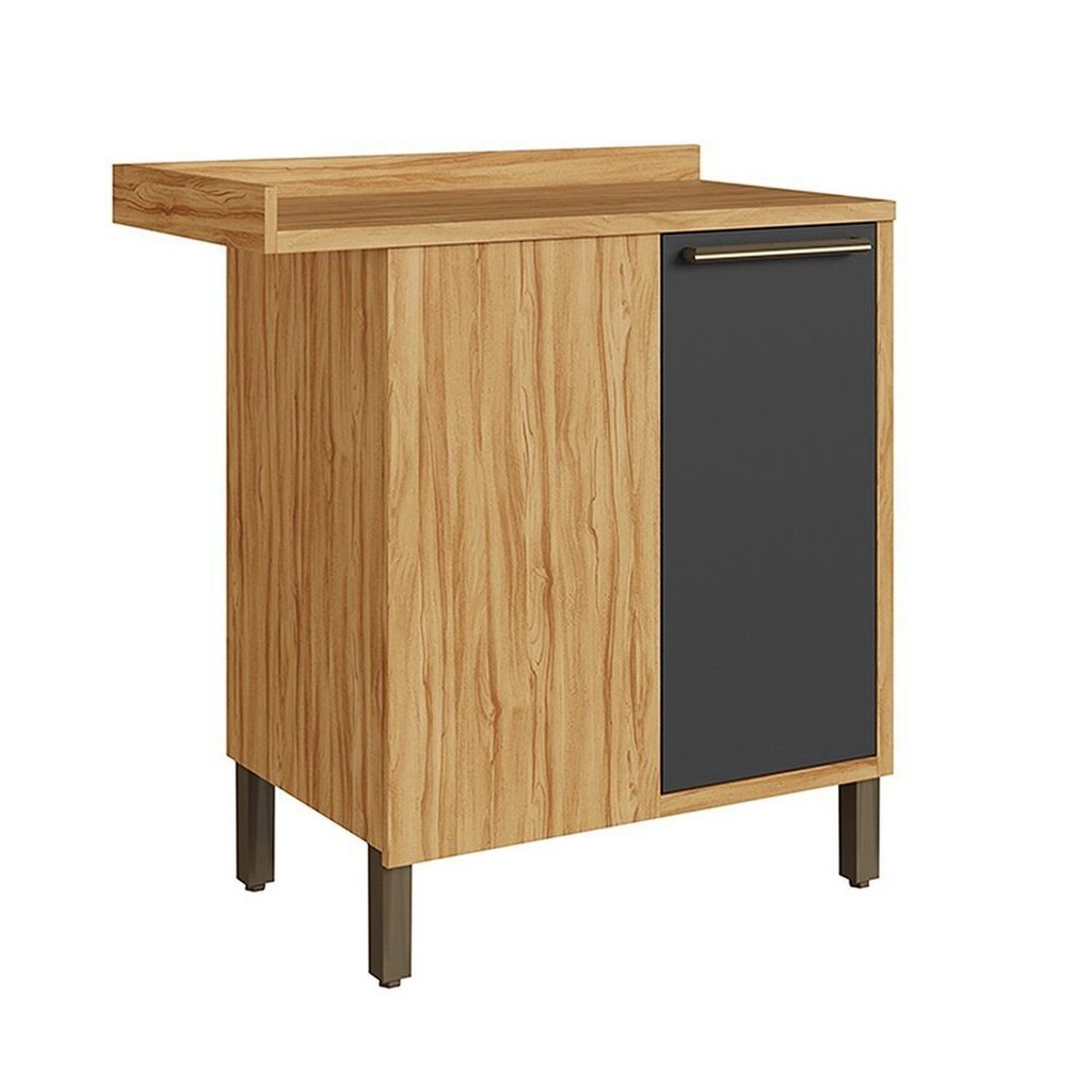 Balcão de Cozinha Canto Reto com 1 Porta e Tampo 100% Mdf Vicenza Espresso Móveis Amêndoa/Chumbo em Oferta na Shopee