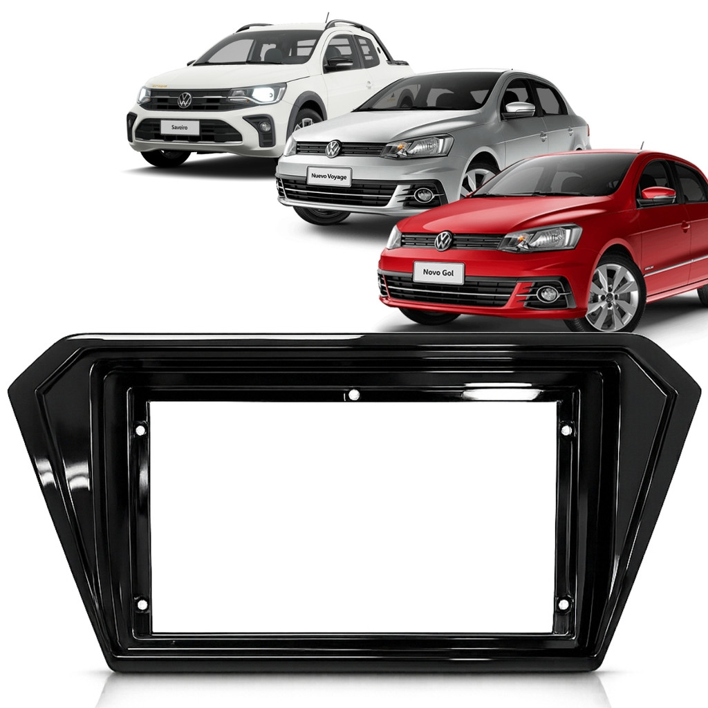 Moldura Painel Multimídia 9" Black Piano Carro Volkswagen Gol Saveiro Voyage G7 G8 2017 A 2026