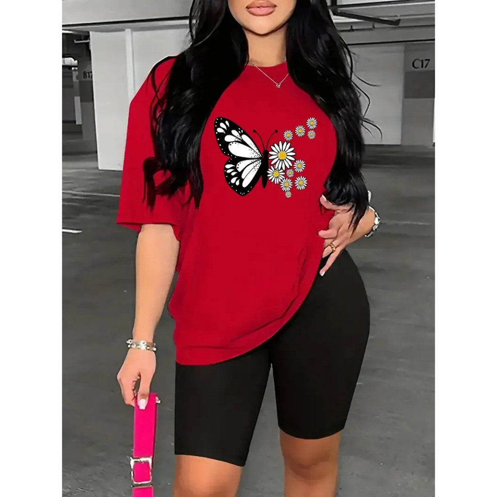 CONJUNTO FEMININO ACADEMIA CAMISETA+BERMUDA LEGGINGS ZERO TRANSPARENCIA BORBOLETA E FLORES