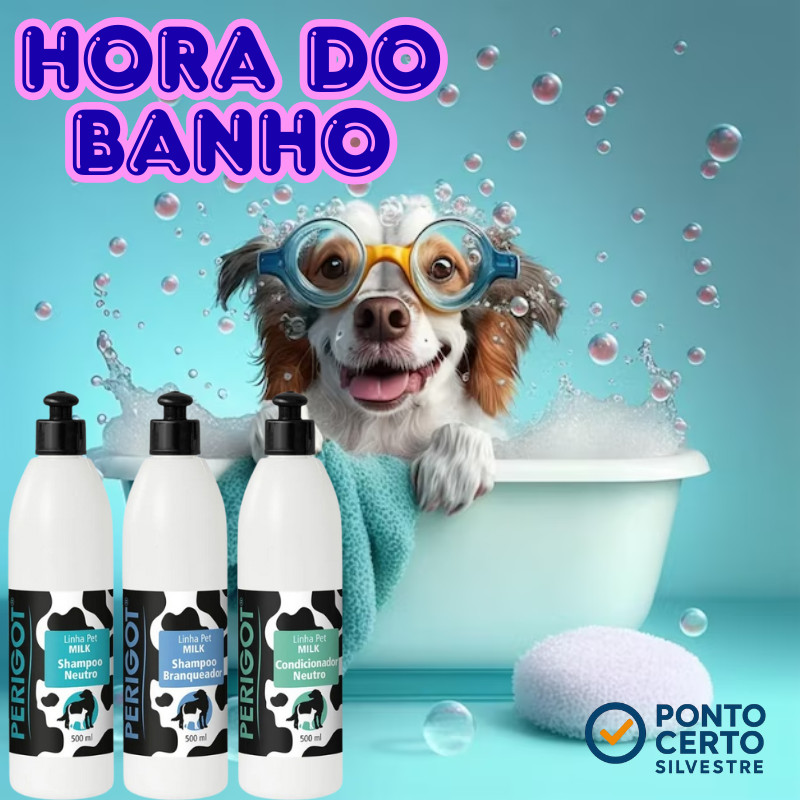 Kit Perigot Shampoo Neutro + Condicionador + Branqueador 500ml Para Cães e Gatos,Limpeza Profunda, Brilho e Pelos Macios