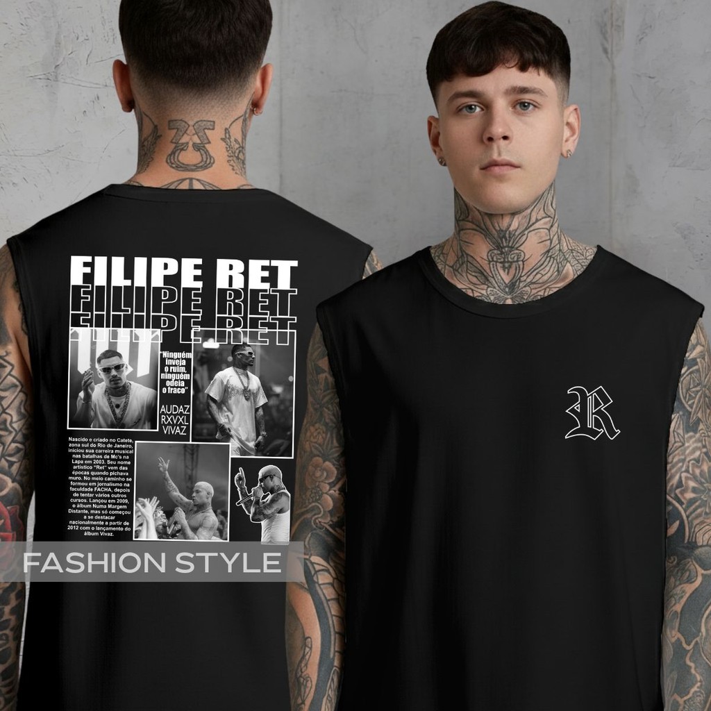 Regata Oversized Filipe Ret Rapper Vivaz Musicas Trap Poesia Show Regata Machão Blusa Cavada