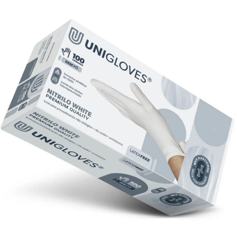 Luva Nitrílica Sem Pó Premium Quality White C/100 - Unigloves