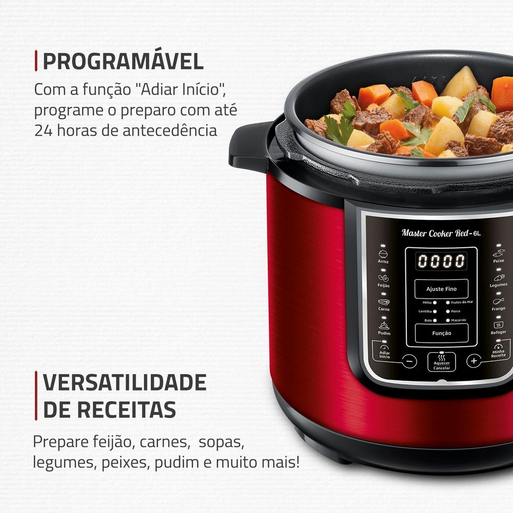 Panela de Pressão Elétrica Digital 6L, Mondial, Vermelho e Inox - PE-60-6L-RI · foto 2