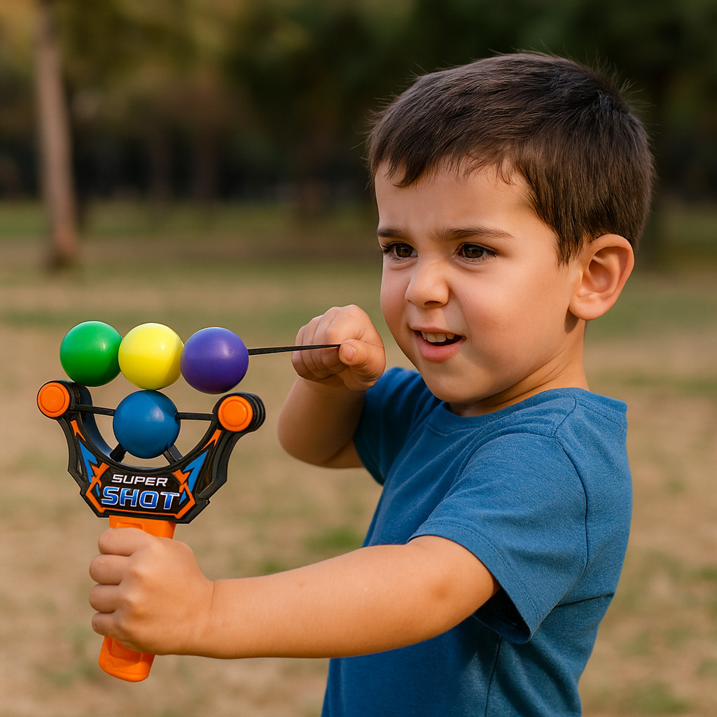 Lançador De Bola Estilingue Tempestade Aérea Com 4 Bolas + 2 Pinos De Boliche Brinquedo Infantil