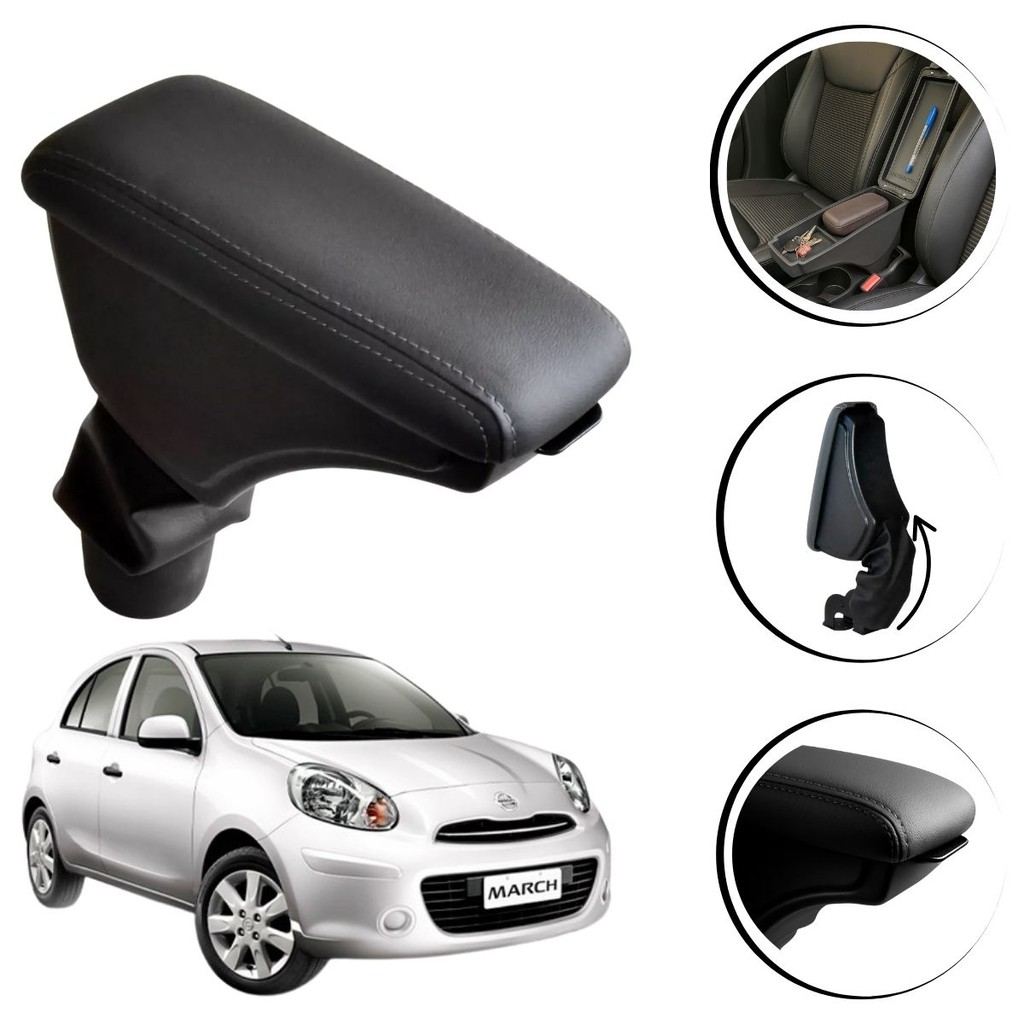 Apoio de Braço Artefactum Nissan March 2011 a 2023 com Porta-Objetos e Porta-Caneta – Console Central