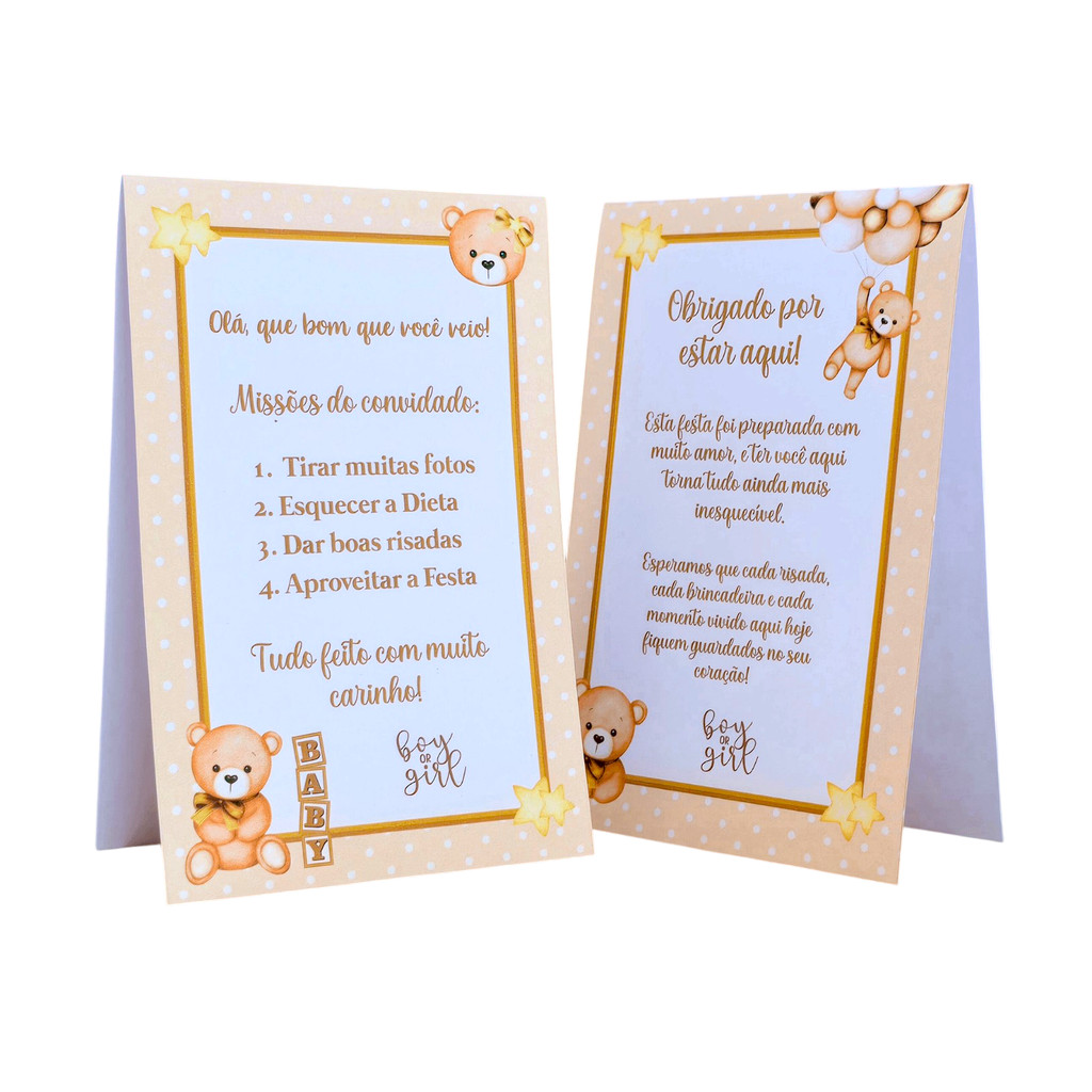10 a 40 Plaquinhas de mesa URSINHO DOURADO Chá Revelação Neutro - Centro de mesa Lembrancinha de festa infantil em Oferta na Shopee
