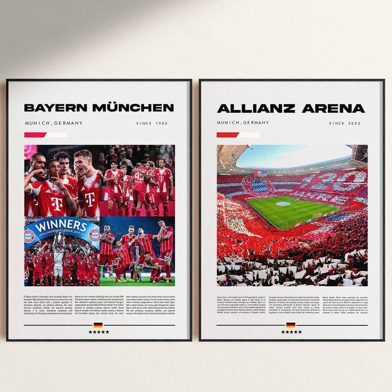 Bayern Munich Poster Set Allianz Arena Stadium And Team Champions Vintage Canvas Wall Decor