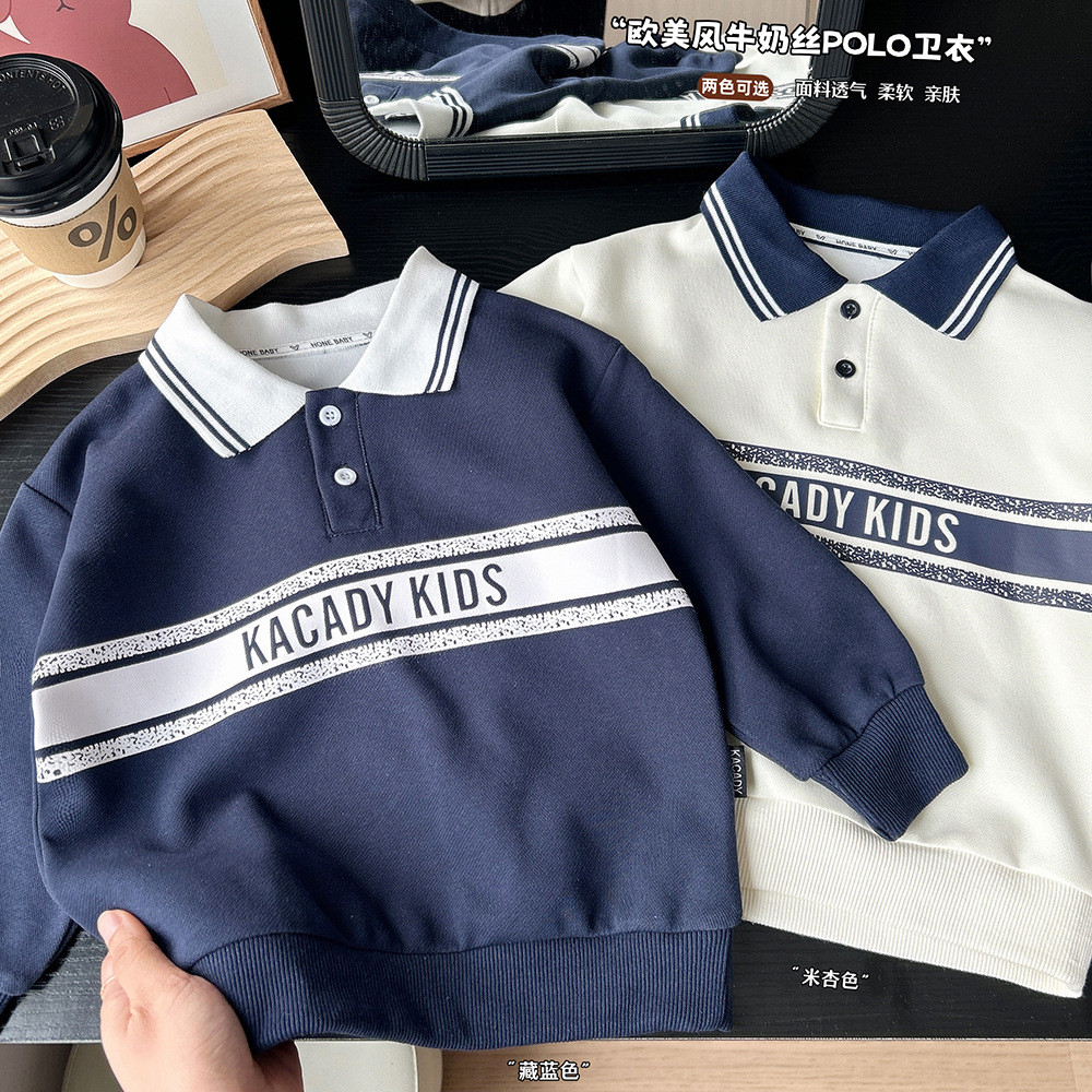 Crianças versão coreana moletom solto 2026 primavera outono roupas masculino feminino bebê moda Casual manga comprida la