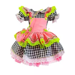 Vestido Festa Junina Xadrez de Luxo com Saia Super Rodada e Avental pra Bebê Menina Caipira