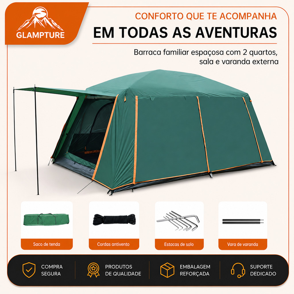 Tenda De Camping Familiar Barraca Acampamento Impermeavel Portátil Para Viagem E Lazer 330x210cm