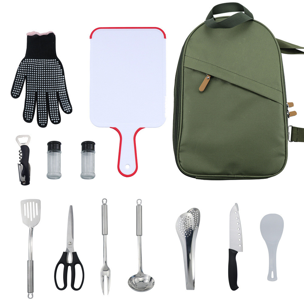 Conjunto de panelas de aço inoxidável ao ar livre acampamento portátil saco de talheres coreano saco de armazenamento de