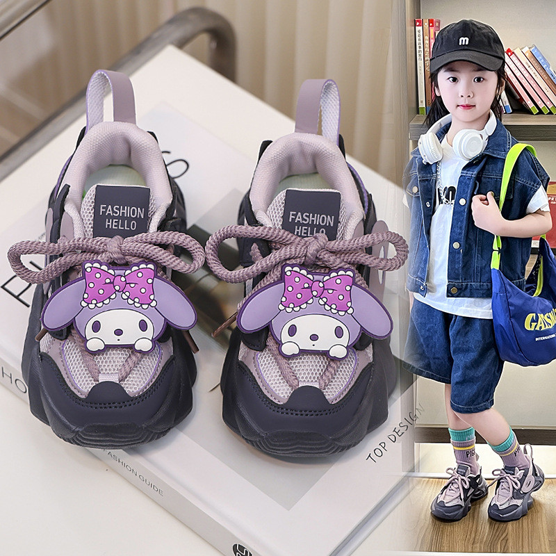 Meninas sapatos esportivos 2025 primavera outono novo estilo médio grande crianças bonito dos desenhos animados papai sa