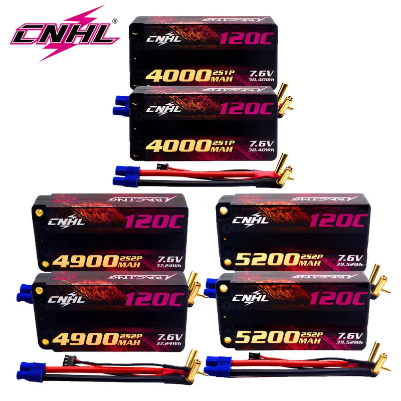 2pcs CNHL Lipo Bateria 2S 7.6V 4000mAh 4900mAh 5200mAh 120C HV Shorty Hard Case Com Plugue EC3 Para Carro RC Avião Camin