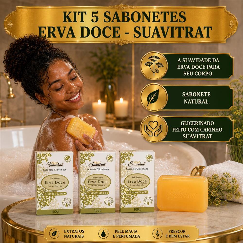 Kits Sabonetes Em Barra Erva Doce Glicerinado Com Emolientes E Umecantes  Suavitrat Ubon 100g