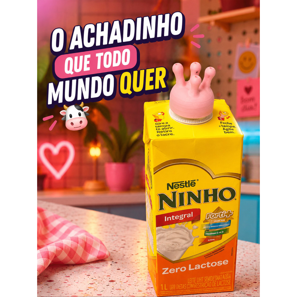 Tampa de Leite Teta de Vaca Vaquinha Rosa Rosca Grande Decorativa Divertida Achadinho Cozinha Cute