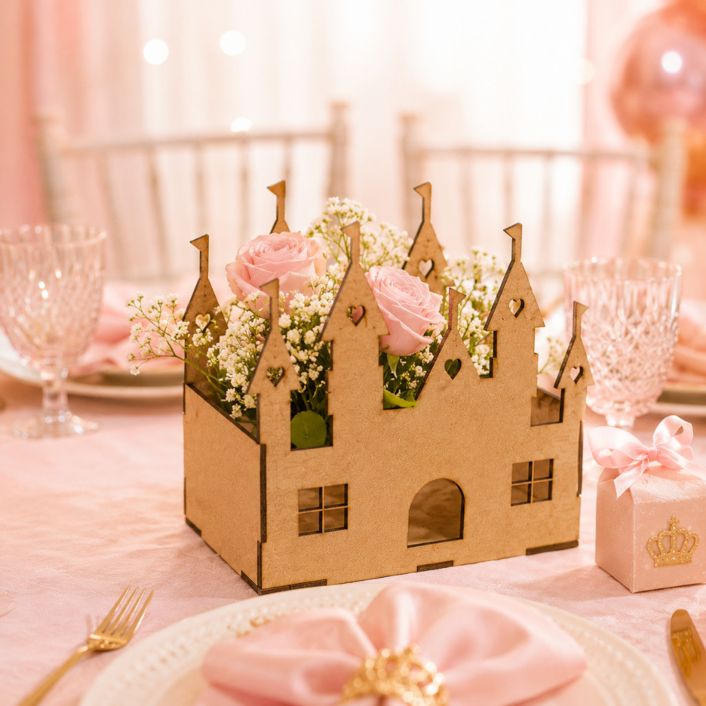 Kit 10 Centro Mesa Princesa Castelo MDF Cru Cachepo Decoracao Festa Infantil Lembrancinha Doces Aniversario Tematico 3D