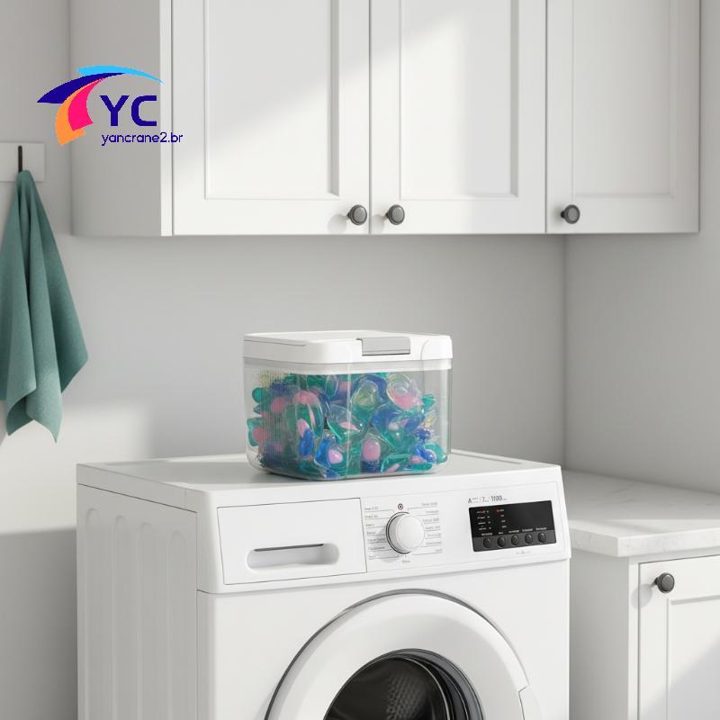 Suporte Para Cápsulas De Lavanderia Selada YCBR Com Tampa Caixa De Armazenamento De Dispensador De Elevação Automática D