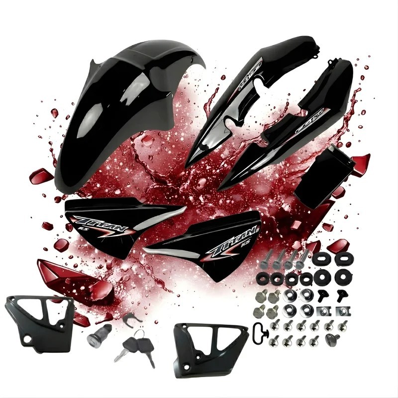 Kit Carenagem Titan 150 04 Até 08 Preto + Adesivos +Complemento Tampa + Trava Tampa Lateral Completo Com Parafusos