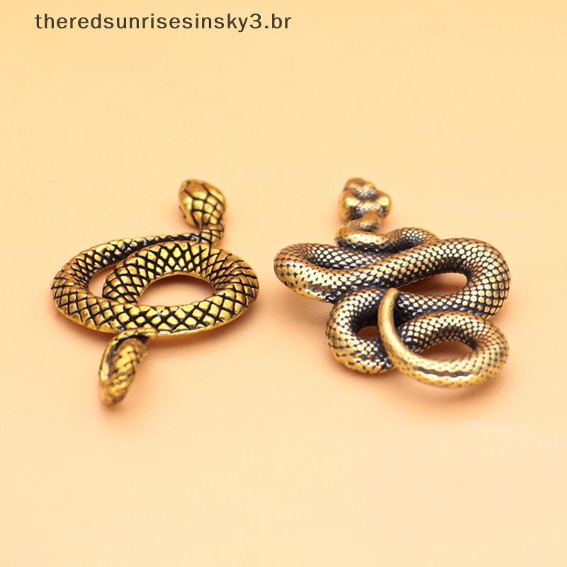 TSBR Cobre Latão Mini Cobra Antigo Bronze Decoração Estatuetas Para Interior Ornamento De Mesa Puro Miniaturas Estátua .