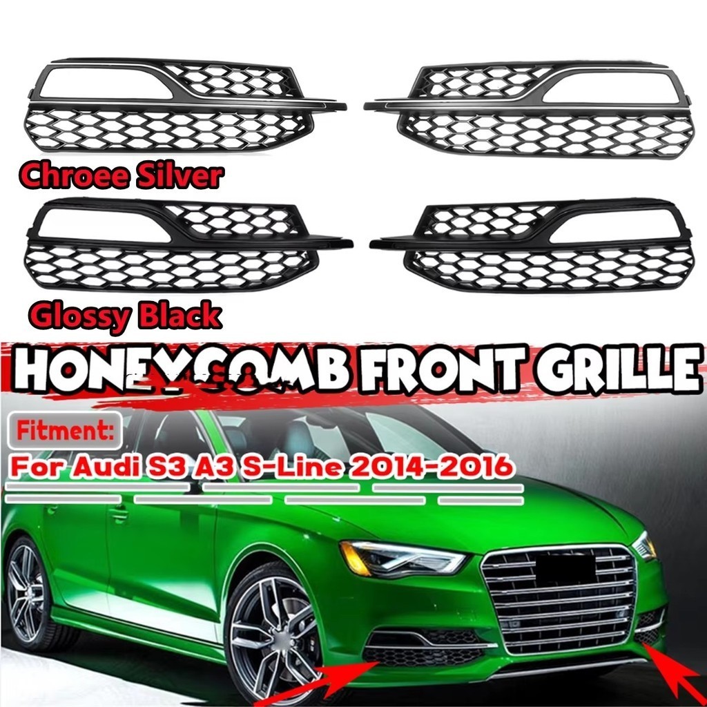 Para Audi A3 S-Line S3 2014 2015 2016 Amortecedor Dianteiro Grade De Luz De Nevoeiro 1 Par Favo De Mel Malha Carro Lâmpa