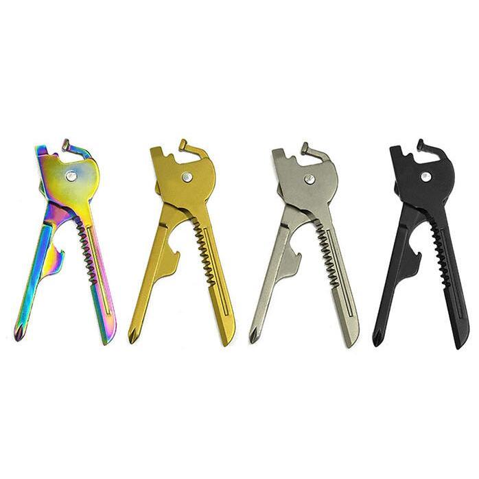 Versão colorida ao ar livre multifuncional chaveiro tecnologia suíça 6 em 1 faca chave Mini Gadget multifuncional