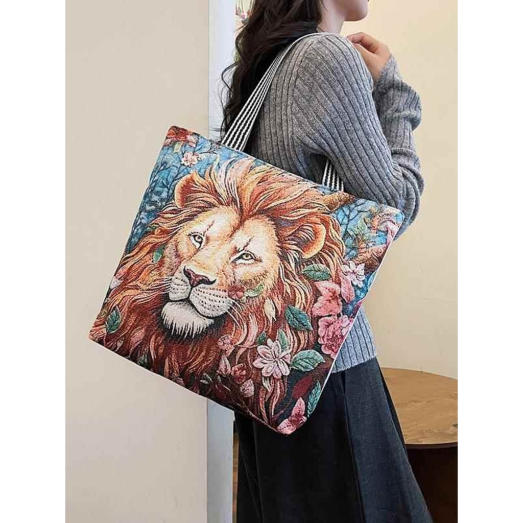 Novo estilo elegante ouro seda bordado bolsa feminina única face Animal bolsa de ombro grande capacidade estilo étnico c