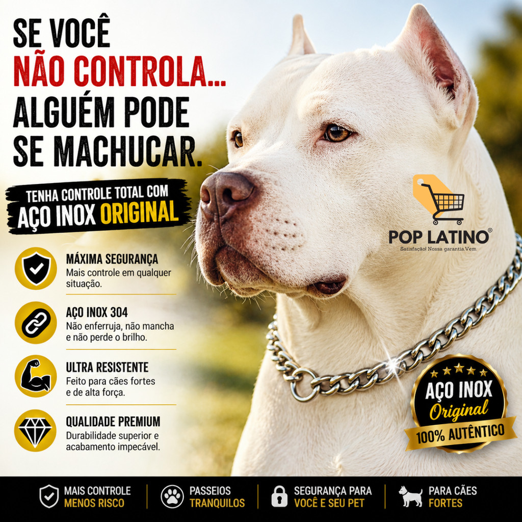 Enforcador Coleira Corrente Cachorro Grande Forte Inox Pitbull Rottweiler Pastor Alemão Cane Corso Fila