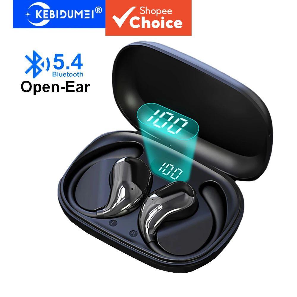 Fones de ouvido abertos KEBIDUMEI, Bluetooth 5.4, fones de ouvido com gancho de orelha, HiFi estéreo, fones sem fio