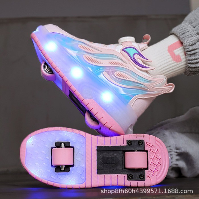 Patins Recarregáveis Com Luz Colorida Para Crianças , Em Linha De Quatro Rodas Meninas , Saltos Infantis E Sapatos