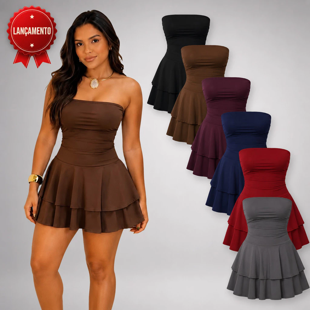 Vestido Curto Feminino Tomara Que Caia Rodado Soltinho Moda Gringa Verao Malha Fria Premium Lindo — imagem 1