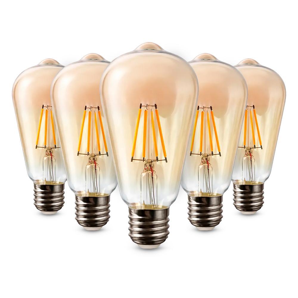 Kit 5 Lâmpadas Led Filamento Vintage Flite ST64, 4W, E27, 2200K, Luz Quente, FLT-ST64-4W