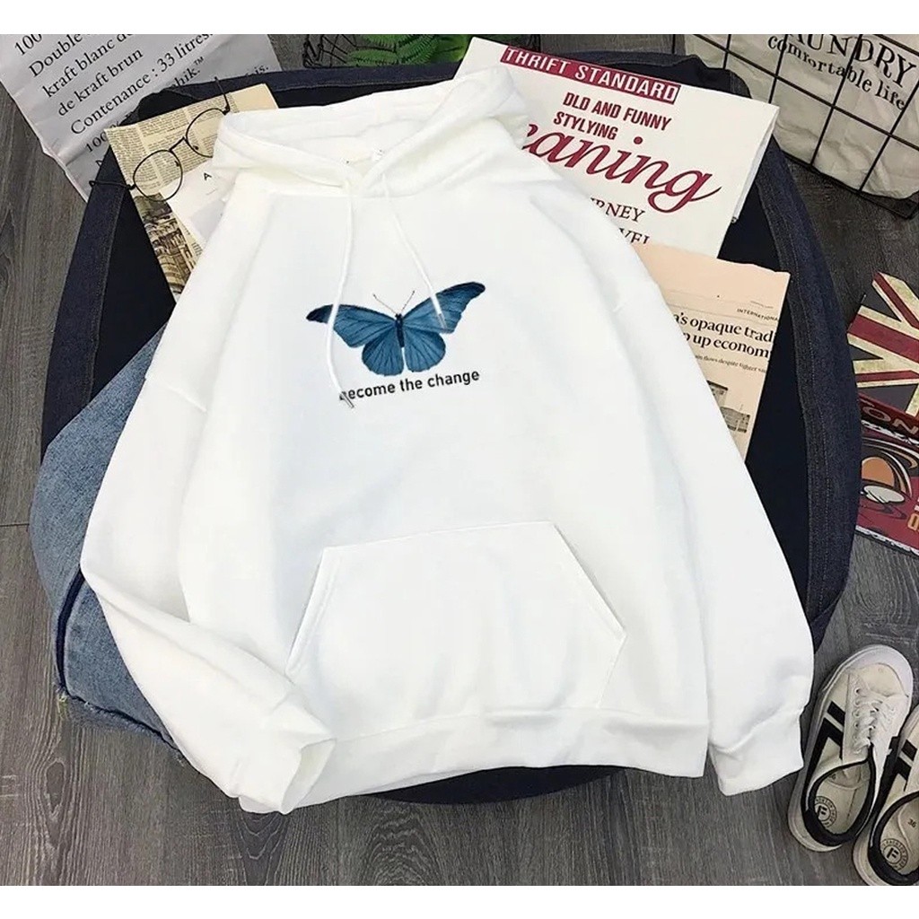Moletom Feminino Borboleta Flanelado Estampado Blusa de Frio Feminina Estilosa Casaco Inverno