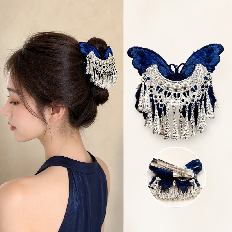 Novo Estilo Chinês Borboleta Borla Hairpin Feminino Miao Prata Cocar Antigo Hanfu Acessório De Cabelo