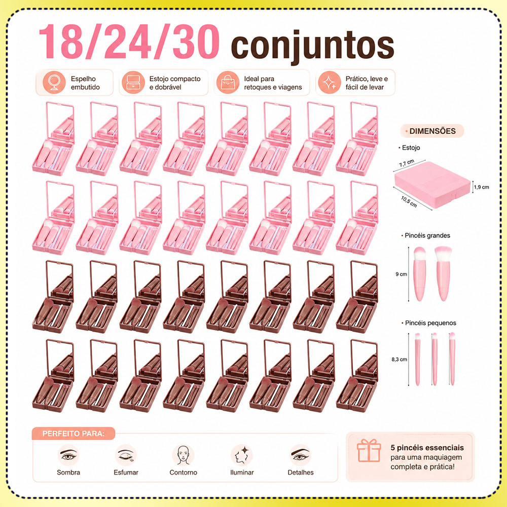 18/24/30x Kit de pincéis de maquiagem para viagem espelho dobrável espelho bolso mini estojo pincel maquiagem portátil