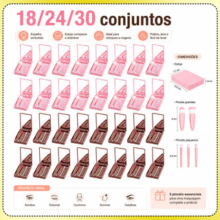 18/24/30x Kit de pincéis de maquiagem para viagem espelho dobrável espelho bolso mini estojo pincel maquiagem portátil
