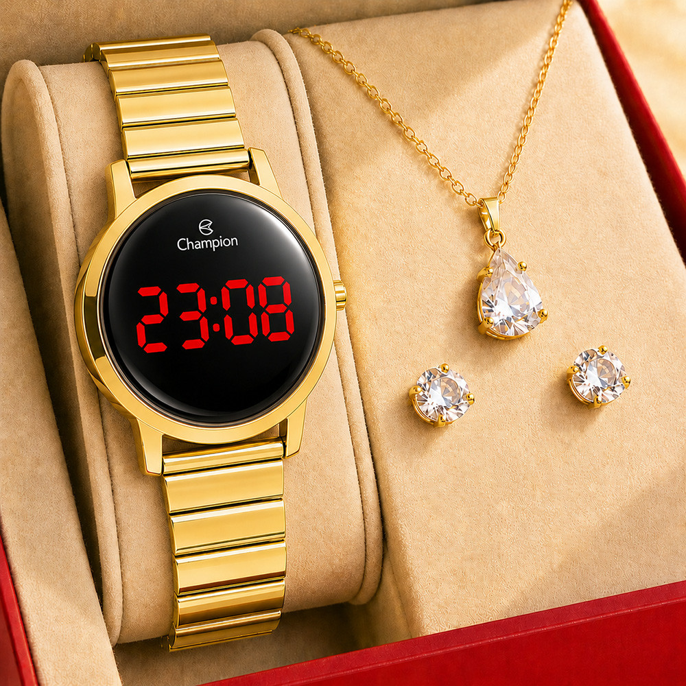 Relógio Champion Digital Led Feminino Dourado Garantia 1 Ano