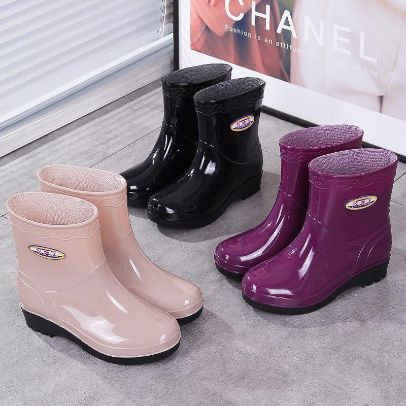 Botas de chuva de cano baixo, confortáveis e grossas, para todas as estações, pantufas femininas de cano médio, sola gro