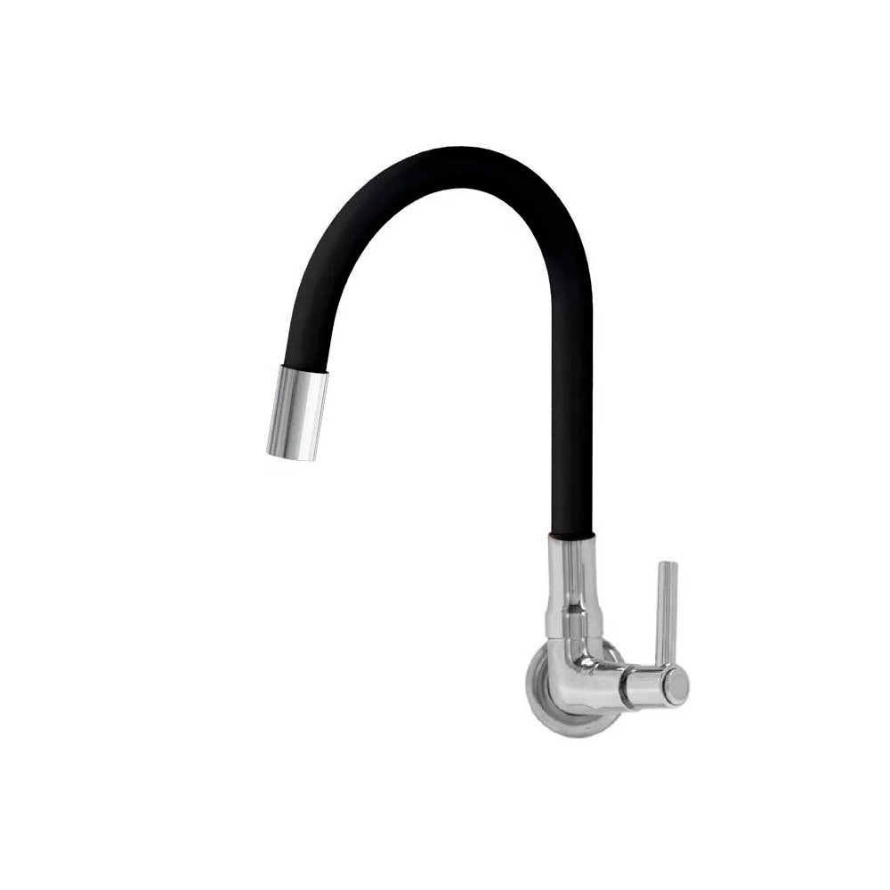 Torneira Tubo Flexível Parede Cozinha Silicone Preta