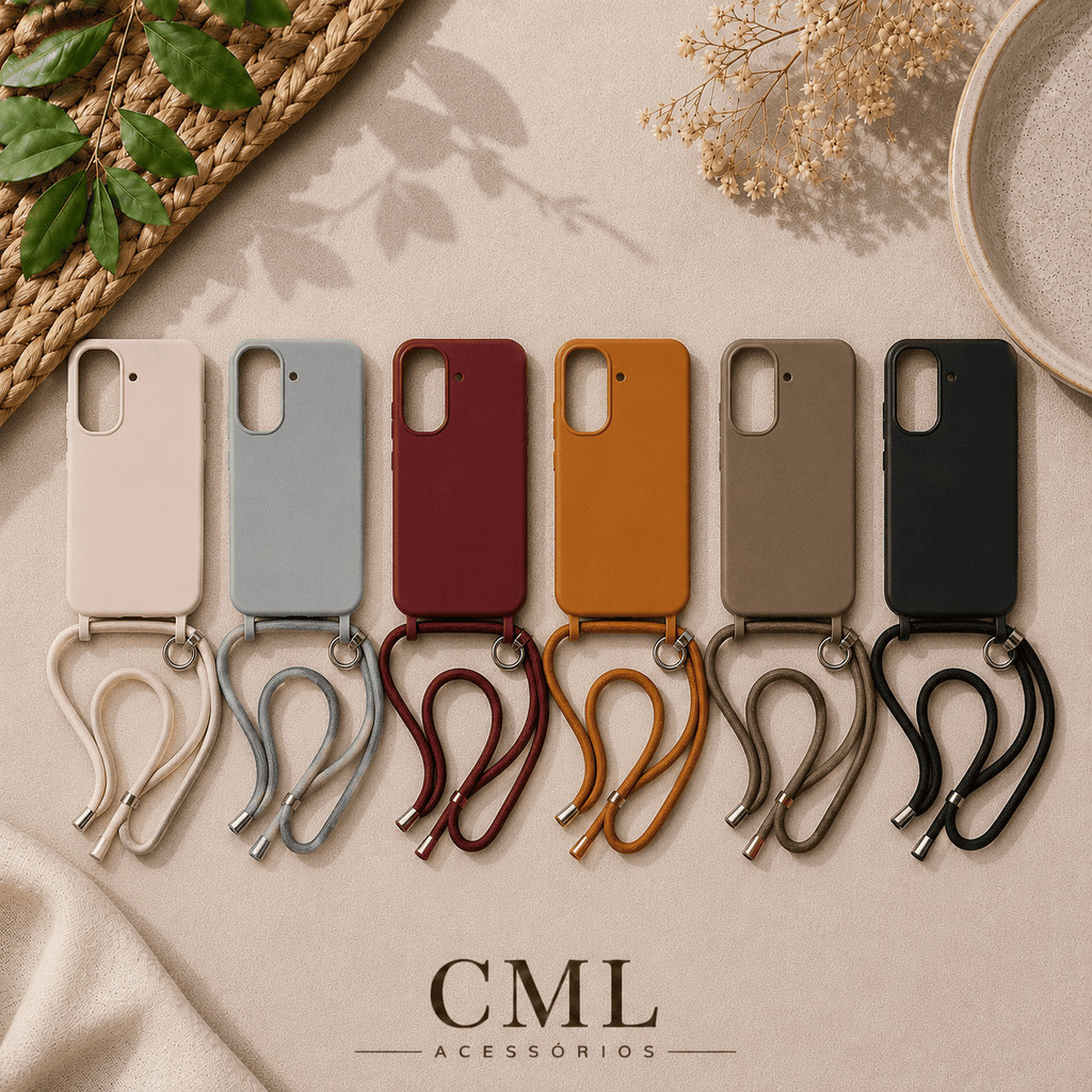 Capa com Cordão Fashion ✨ Anti Queda Sam A e S Crossbody Ajustável