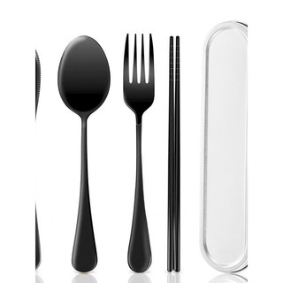Conjunto de talheres de aço inoxidável transfronteiriço 1010 preto portátil talheres colher caixa de aço inoxidável caix
