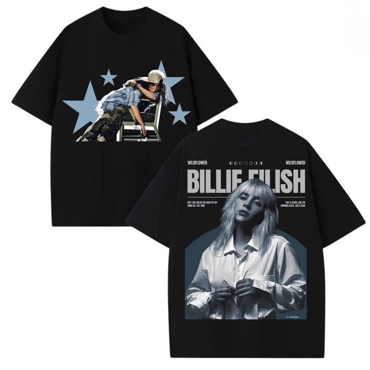 「Mina Hana」Camiseta Unissex Billie Eilish Wildflower Estampa Colorida Confortável Fofa Estilosa Moda Feminina Verão