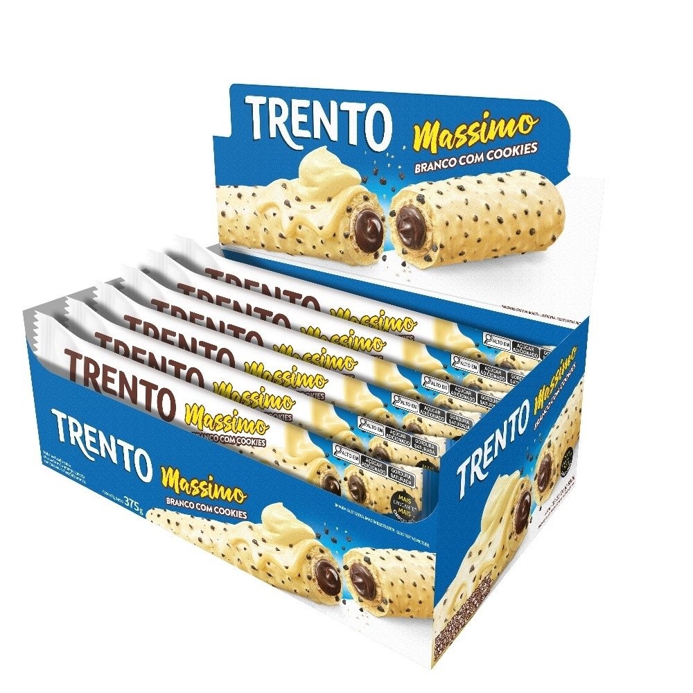 Chocolate Trento Wafer Massimo Branco com Cookies 25g - Embalagem com 15 Unidades