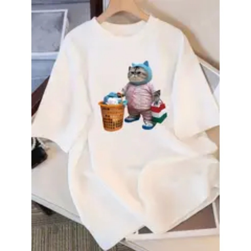 Bonito Camiseta Casual Confortável De Algodão Feminina 2025, Camiseta Popular Solta E Versátil Com Gola Redonda
