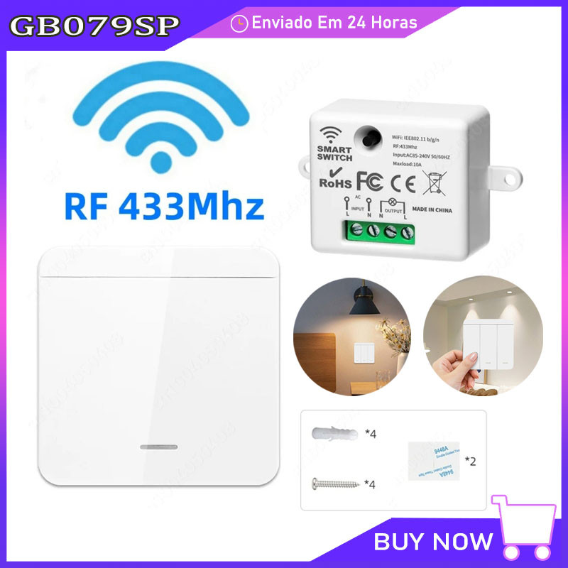 Módulo Rf433 + 2 Interruptores Sem Fio 1 Tecla 3way Escada