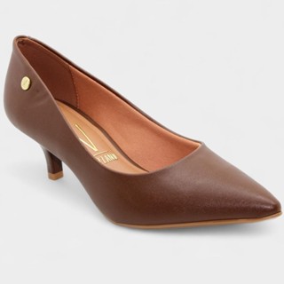 Scarpin Vizzano Salto Baixo Básico Bico Fino Feminino - Marrom Escuro em Oferta na Shopee