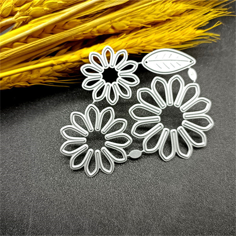 Conjunto de crisântemo DIY molde de gravação flor folha papel artesanato gravação Metal molde aço carbono três peças pét