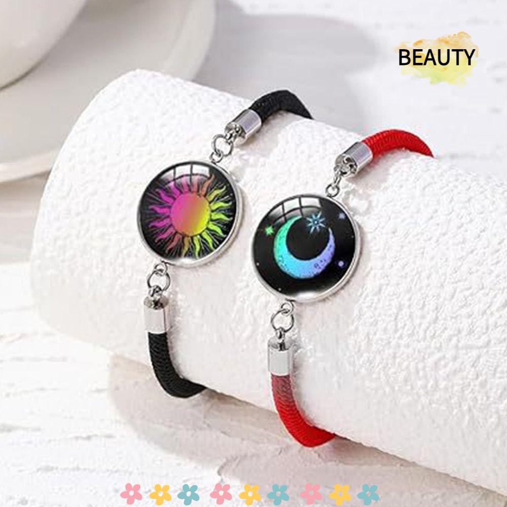 BEAUTYHOMEBR 1 Par De Pulseira De Casal , Trançada Punk Luminosa Corda Ajustável Com Padrão De Lua E Sol