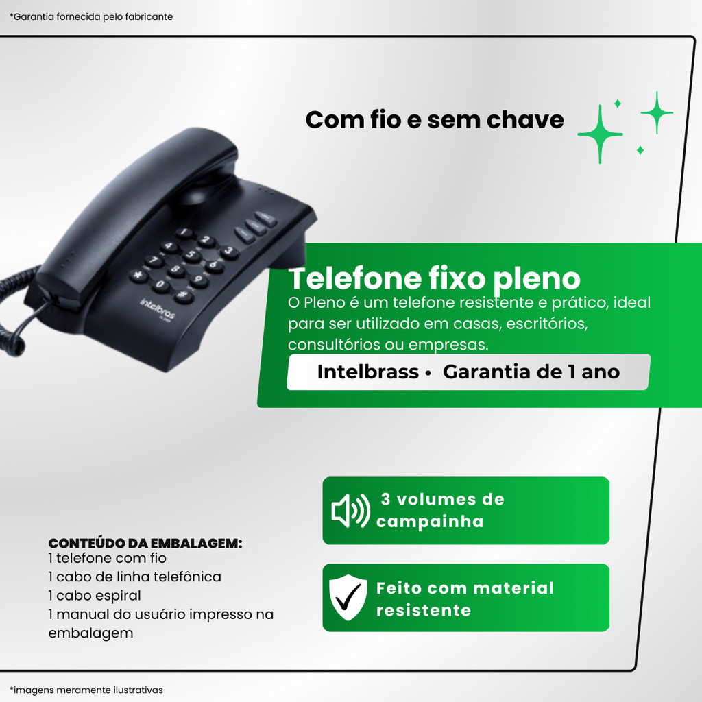Telefone Fixo Com Fio Intelbras Pleno Sem Chave