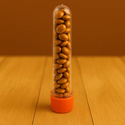 10~50 TUBETE ACRÍLICO LEMBRANCINHAS 13CM COM TAMPA LARANJA (CHOCO)